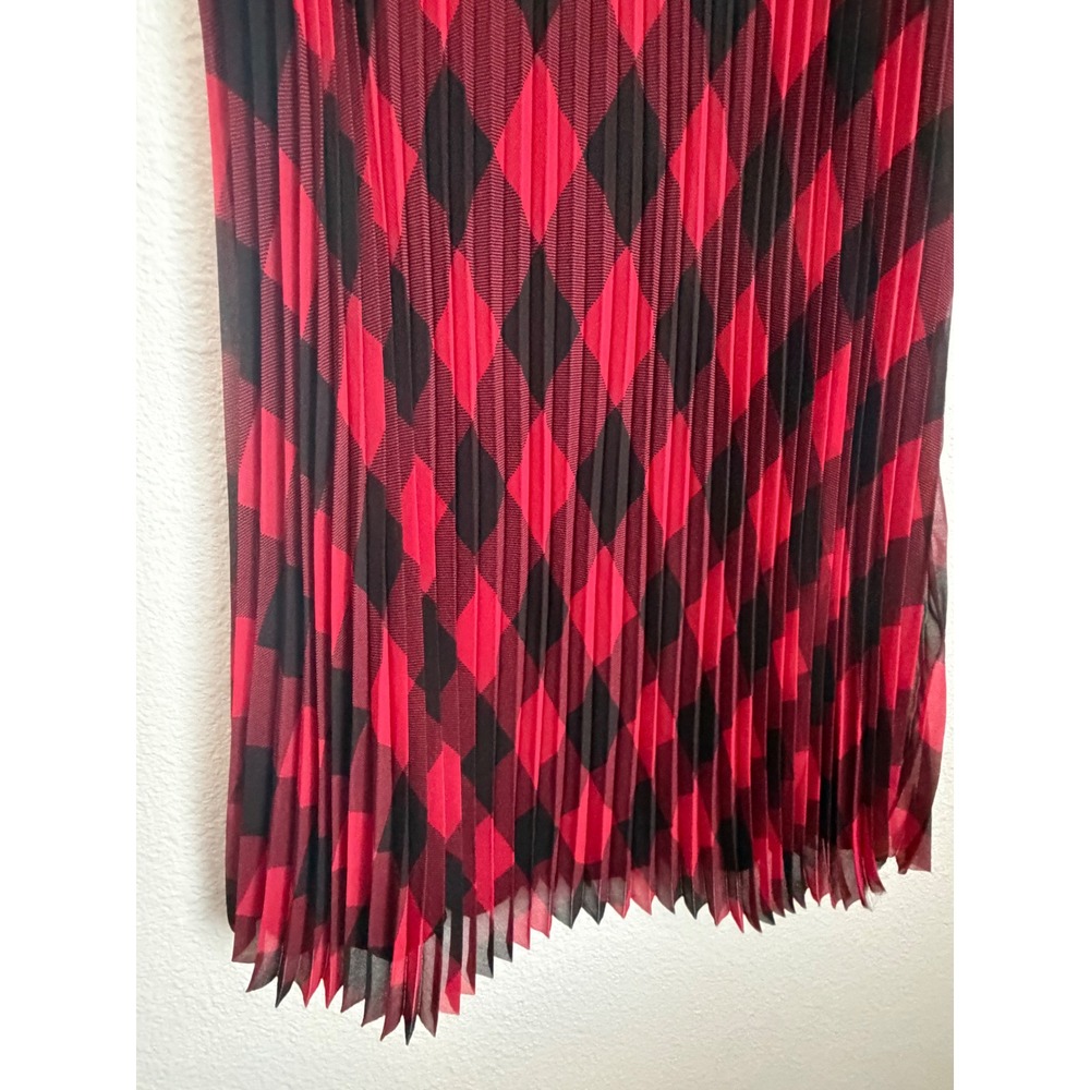 Talbots Red Black Buffalo Plaid Pleated Midi Dress Sleeveless V-Neck Size 8 - Picture 10 of 10